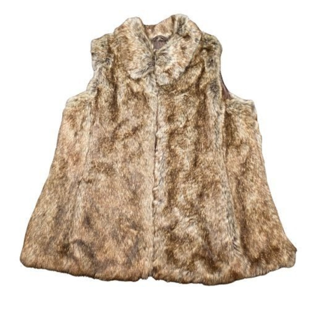 NWT J Jill M Women Brown Faux Fur Vest Collared Plush Warm Lined Grandmacore